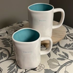 Rae Dunn set of two "CREATE" & "DREAM", Light Blue inside Used for photo shoot